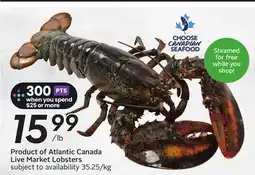 Sobeys Product of Atlantic Canada Live Market Lobsters offer