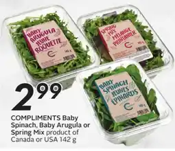 Sobeys COMPLIMENTS Baby Spinach, Baby Arugula or Spring Mix offer