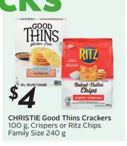 Sobeys CHRISTIE Good Thins Crackers 100 g, Crispers or Ritz Chips Family Size 240 g offer
