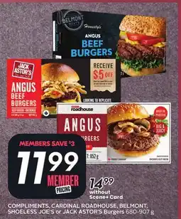 Sobeys COMPLIMENTS, CARDINAL ROADHOUSE, BELMONT, SHOELESS JOE'S or JACK ASTOR'S Burgers offer