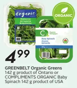 Sobeys GREENBELT Organic Greens COMPLIMENTS ORGANIC Baby Spinach offer