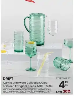 Stokes Acrylic Drinkware Collection, Clear or Green offer