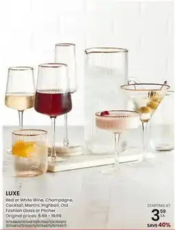 Stokes Red or White Wine, Champagne, Cocktail, Martini, Highball, Old Fashion Glass or Pitcher offer