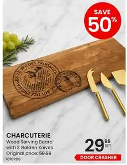 Stokes Wood Serving Board with 3 Golden Knives offer