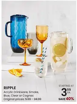 Stokes Acrylic Drinkware, Smoke, Blue, Clear or Cognac offer