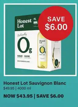LCBO Honest Lot Sauvignon Blanc offer