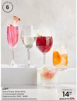 Stokes LOFT Sets of 6 Red, White Wine, or Champagne Glasses offer