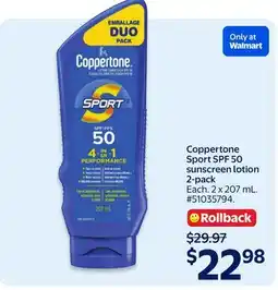 Walmart Coppertone sport SPF 50 sunscreen lotion 2-pack offer