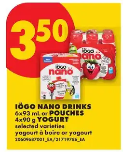 No Frills IÖGO NANO DRINKS 6x93 ML or POUCHES 4x90 G YOGURT offer