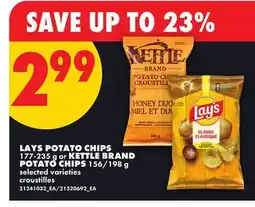 No Frills LAYS POTATO CHIPS, 177-235 G OR KETTLE BRAND POTATO CHIPS, 156-198 G offer