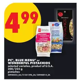 No Frills PC BLUE MENU OR WONDERFUL PISTACHIOS, 200/225 G offer