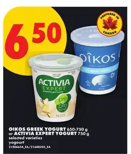 No Frills OIKOS GREEK YOGURT, 650-750 G OR ACTIVIA EXPERT YOGURT, 750 G offer