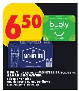 No Frills BUBLY, 12X355 ML OR MONTELLIER, 10X355 ML SPARKLING WATER offer