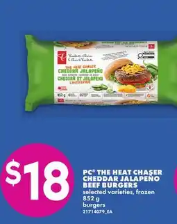 No Frills PC THE HEAT CHASER CHEDDAR JALAPEÑO BEEF BURGERS offer