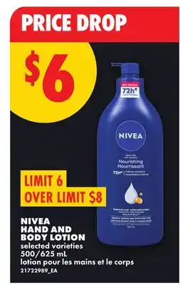 No Frills NIVEA HAND AND BODY LOTION, 500/625 mL offer
