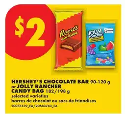 No Frills HERSHEY'S CHOCOLATE BAR, 90-120 g or JOLLY RANCHER CANDY BAG, 182/198 g offer