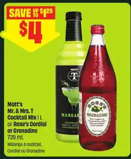 FreshCo Mott's Mr. & Mrs. T Cocktail Mix 1 L or Rose's Cordial or Grenadine, 739 mL offer