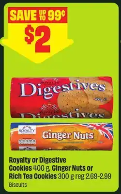 FreshCo Royalty or Digestive Cookies 400 g, Ginger Nuts or Rich Tea Cookies 300 g offer