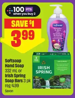 FreshCo Softsoap Hand Soap 332 mL or Irish Spring Soap Bars offer