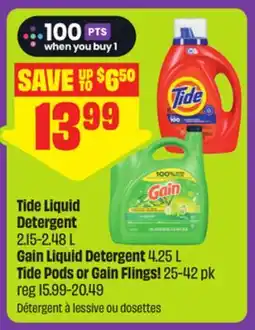FreshCo c Liquid Detergent 2.15-2.48 L, Gain Liquid Detergent 4.25 L Tide Pods or Gain Flings! 25-42 pk offer