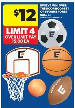 Real Canadian Superstore EVOLVE MINI OVER THE DOOR HOOP SET OR 5 FOAM SPORTS BALL, 3'S offer