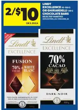 Real Canadian Superstore LINDT EXCELLENCE 50-100 G OR GHIRARDELLI 138 G CHOCOLATE BARS offer