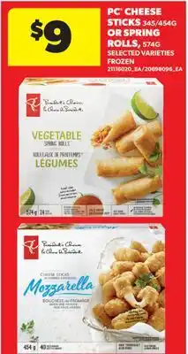 Real Canadian Superstore PC CHEESE STICKS, 345/454G OR SPRING ROLLS offer
