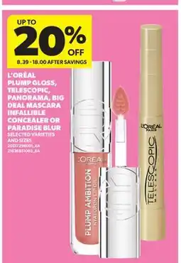 Real Canadian Superstore L'ORÉAL PLUMP GLOSS, TELESCOPIC, PANORAMA, BIG DEAL MASCARA INFALLIBLE CONCEALER OR PARADISE BLUR offer