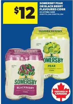Real Canadian Superstore SOMERSBY PEAR OR BLACK BERRY FLAVOURED CIDER, 4 X 473ML CANS offer