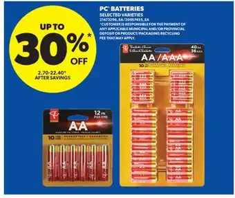 Real Canadian Superstore PC BATTERIES offer
