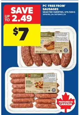 Real Canadian Superstore PC FREE FROM SAUSAGES, 375/500 G offer