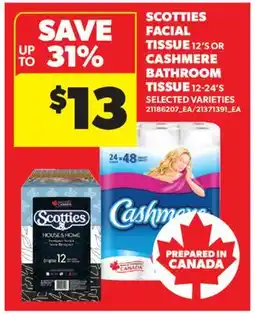 Real Canadian Superstore SCOTTIES FACIAL TISSUE, 12'S OR CASHMERE BATHROOM TISSUE, 12-24'S offer