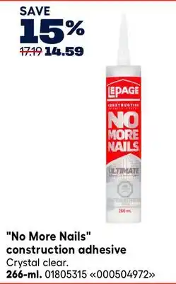 RONA LEPAGE No More Nails construction adhesive 266-ml offer