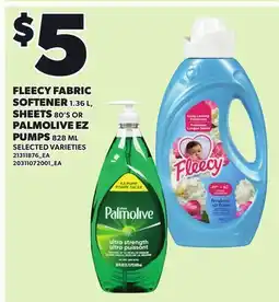 Independent Grocer FLEECY FABRIC SOFTENER, 1.36 L, SHEETS, 80'S OR PALMOLIVE EZ PUMPS 828 ML offer