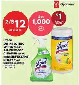 Independent Grocer LYSOL DISINFECTING WIPES, 75/84'S, ALL PURPOSE CLEANER, 950 ML OR DISINFECTANT SPRAY, 350 G offer