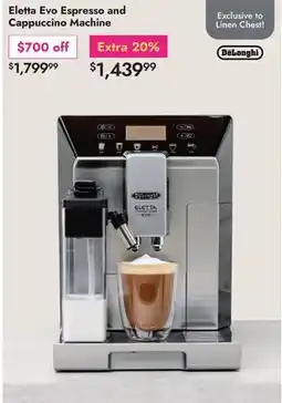 Linen Chest DeLonghi Eletta Evo Espresso and Cappuccino Machine offer