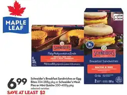 Longo's Schneiders Breakfast Sandwiches or Egg Bites or Schneider's Meat Pies or Mini Quiche offer