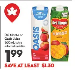 Longo's Del Monte or Oasis Juice offer