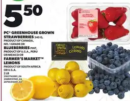 Loblaws PC GREENHOUSE GROWN STRAWBERRIES 340 G, OR BLUEBERRIES, PINT OR FARMER'S MARKET LEMONS, 2 LB offer
