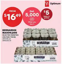 Loblaws BERNARDIN MASON JARS, 250/500/750 ML offer