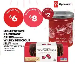 Loblaws LESLEY STOWE RAINCOAST CRISPS, 150 G OR WILDLY DELICIOUS JELLY, 185 ML offer