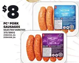 Loblaws PC PORK SAUSAGES, 375/500 G offer