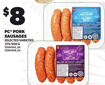 Loblaws PC PORK SAUSAGES, 375/500 G offer