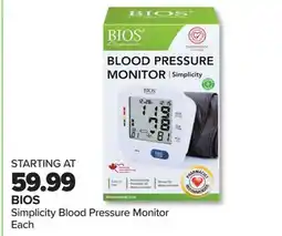 PharmaChoice BIOS Simplicity Blood Pressure Monitor offer
