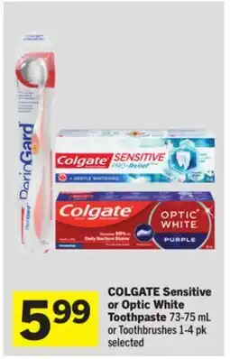 Foodland Sensitive or Optic White Toothpaste 73-75 mL or Toothbrushes 1-4 pk offer