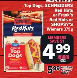 Foodland Top Dogs, Red Hots or Frank's Red Hots or Wieners offer