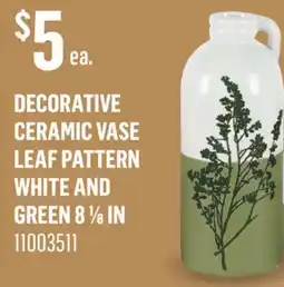 Canac Decorative Ceramic Vase Leaf Pattern White and Green offer