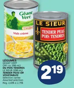 Marché Bonichoix GÉANT VERT (341 ou 398 mL), LE SIEUR (398 mL) TENDER PEAS OR VEGETABLES offer