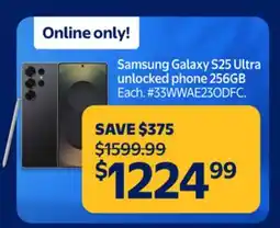 Walmart Samsung Galaxy S25 Ultra unlocked phone 256GB offer