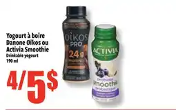Bonanza Yogourt à boire Danone Oîkos ou Activia Smoothie offer